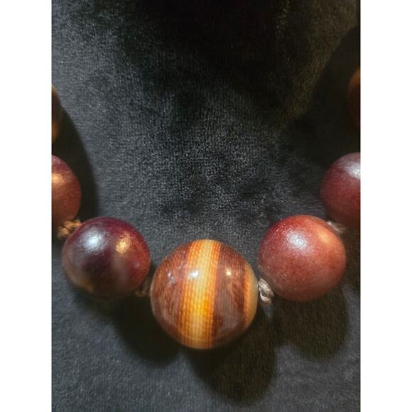 Women's Handcrafted Wooden Bead Necklace With Floral Button Loop Lock - Picture 3 of 6